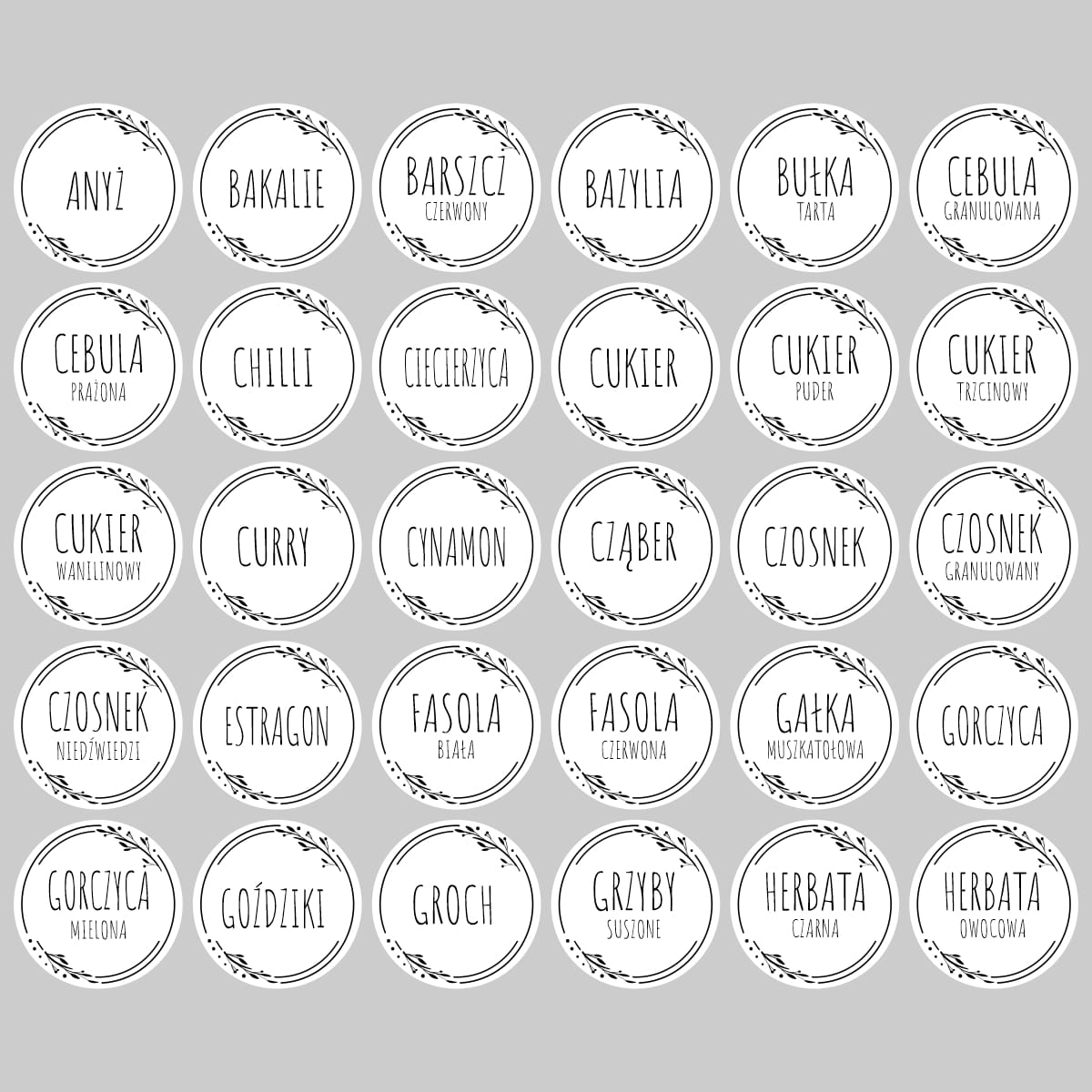 naklejki na przyprawy anyż bakalie bazylia chilli